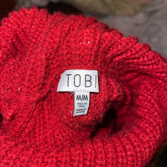 Deep Red Turtleneck Sweater Dress with Slit Sides - Picture 3 of 4